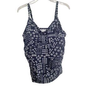 Plus Size Tankini Top With Adjustable Straps & Geometric Print In Navy 20W